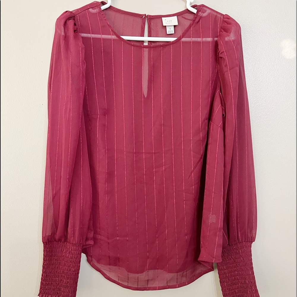 A New Day Maroon Gold Striped Blouse